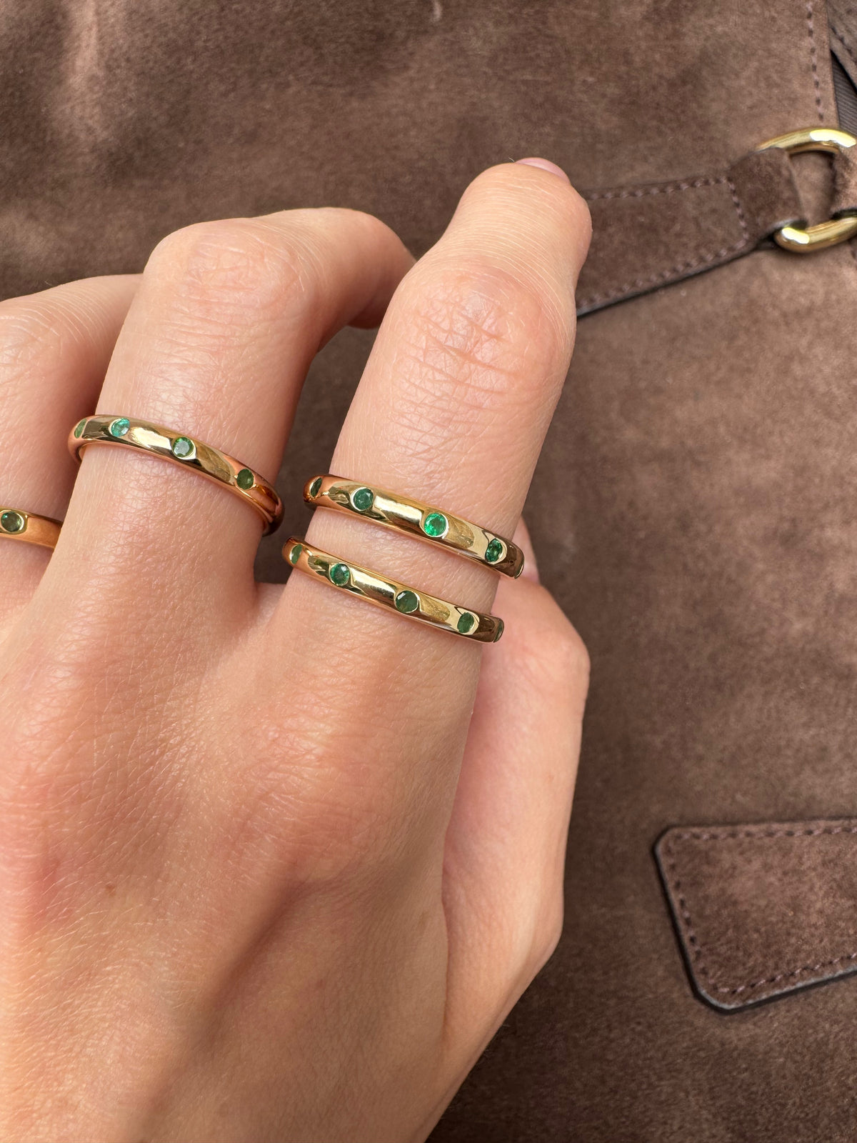 Vintage 9ct Gold Emerald Skinny Stacking Ring — Size O