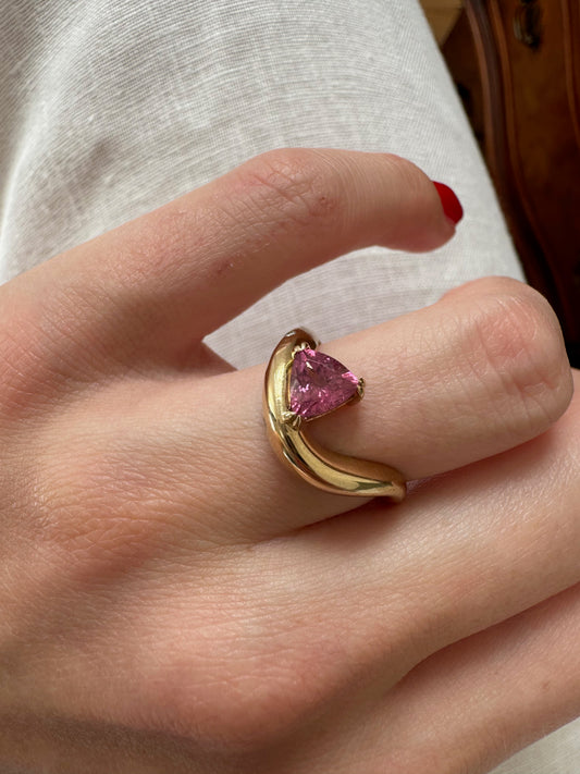 Chunky Gold Pink Tourmaline & Diamond Swirl Ring
