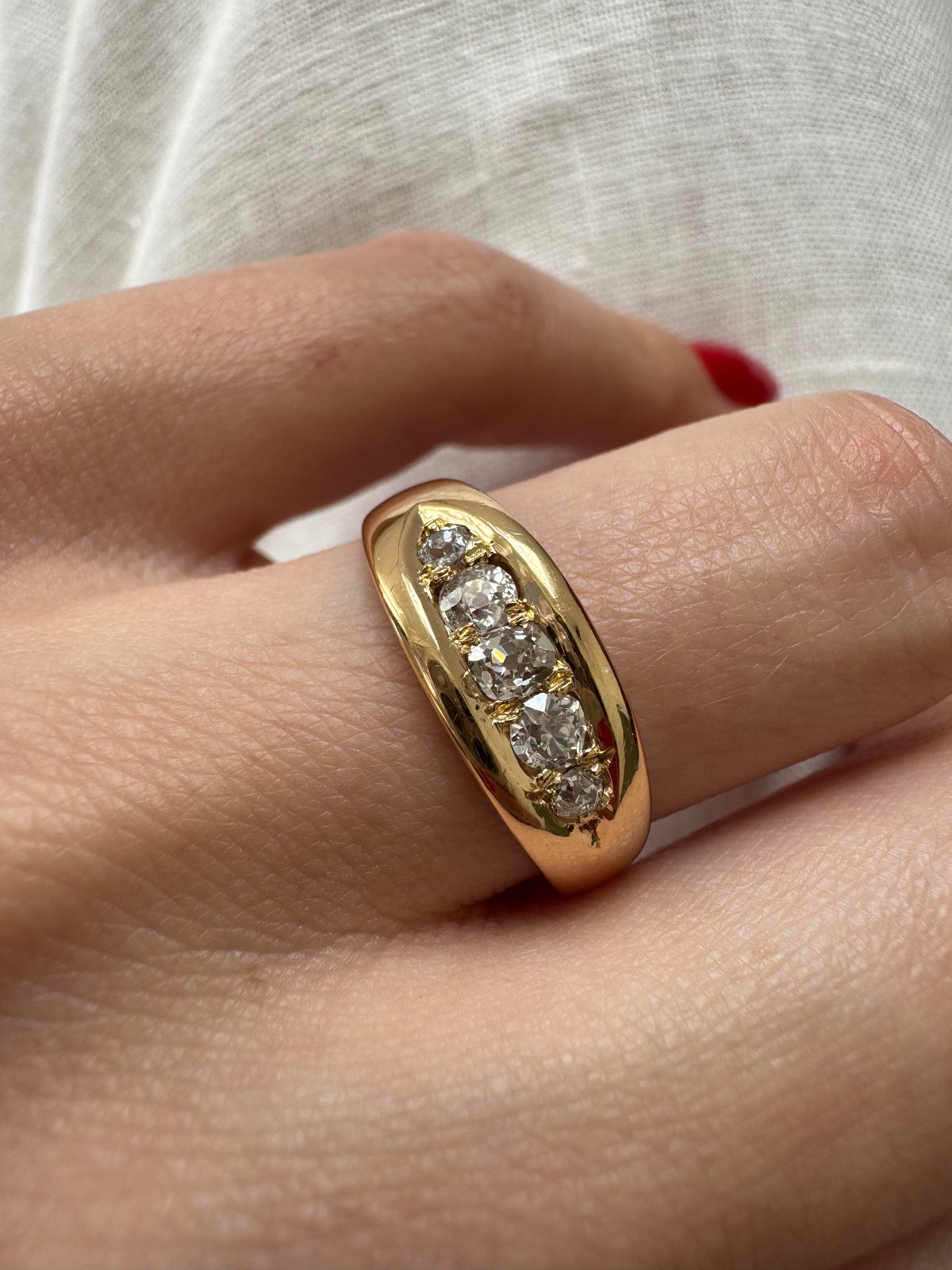 Romantic, Antique 18k Five-Stone Diamond Band Ring