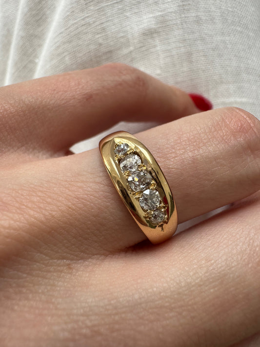 Romantic, Antique 18k Five-Stone Diamond Band Ring