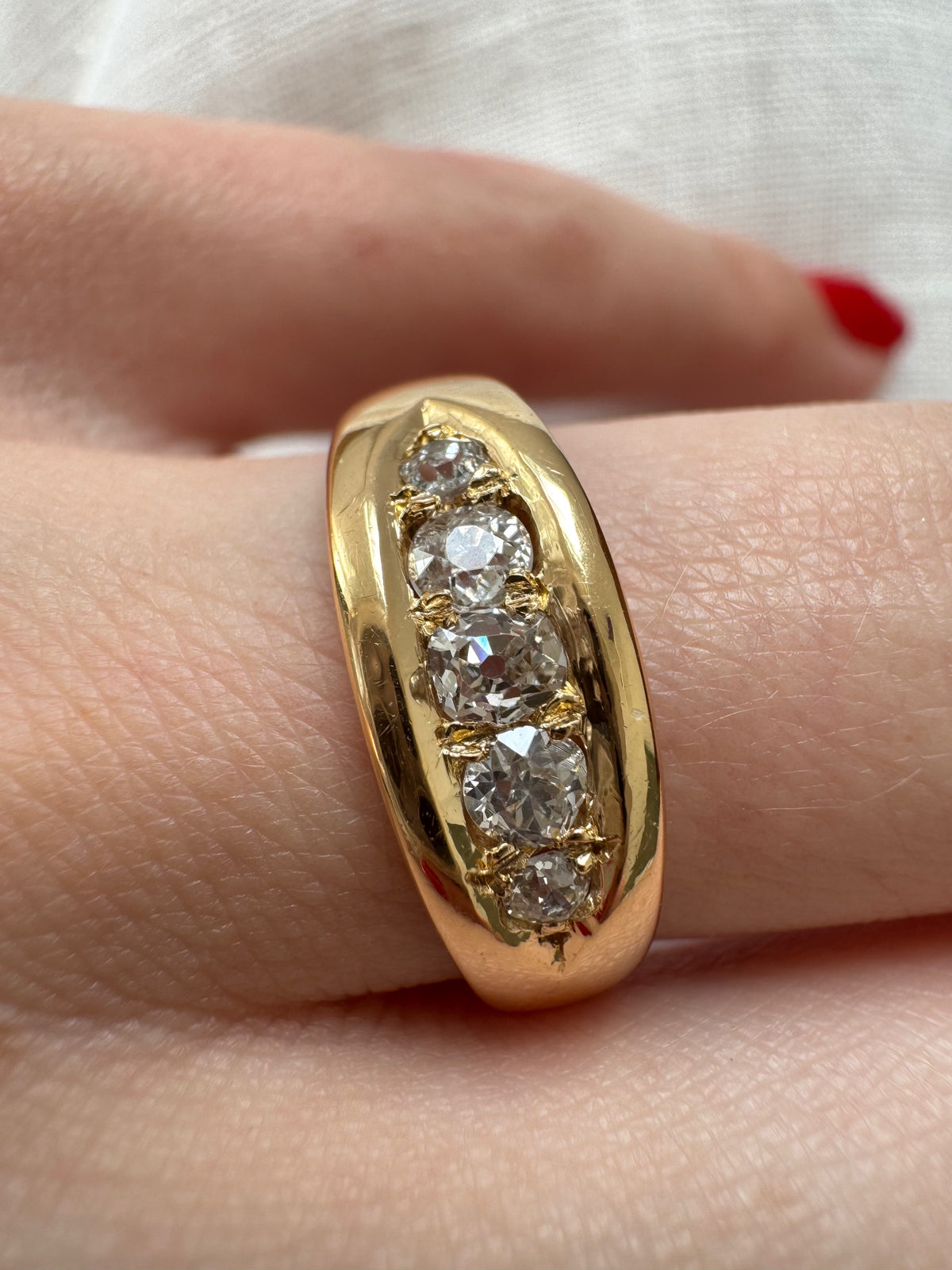 Romantic, Antique 18k Five-Stone Diamond Band Ring
