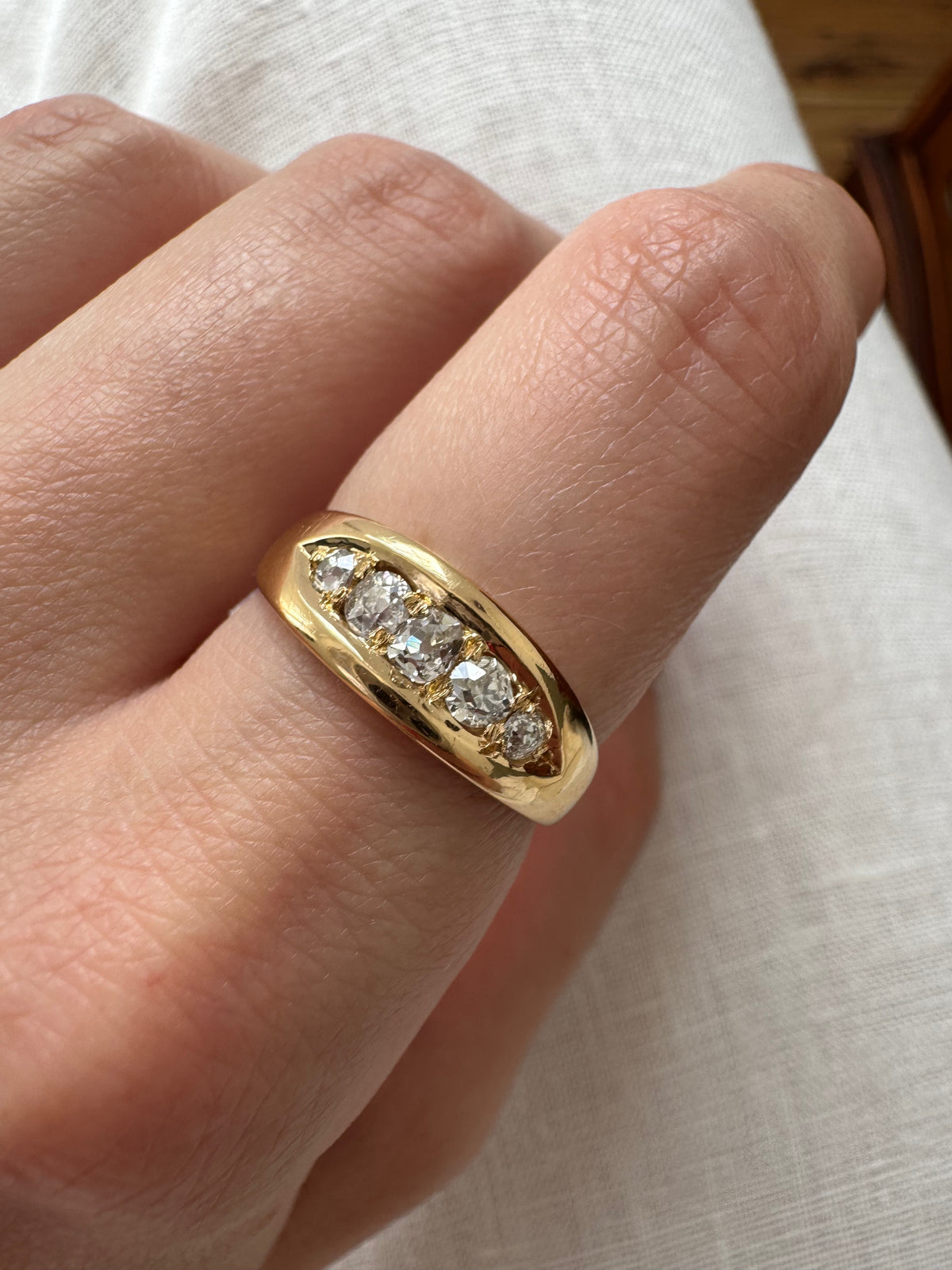 Romantic, Antique 18k Five-Stone Diamond Band Ring