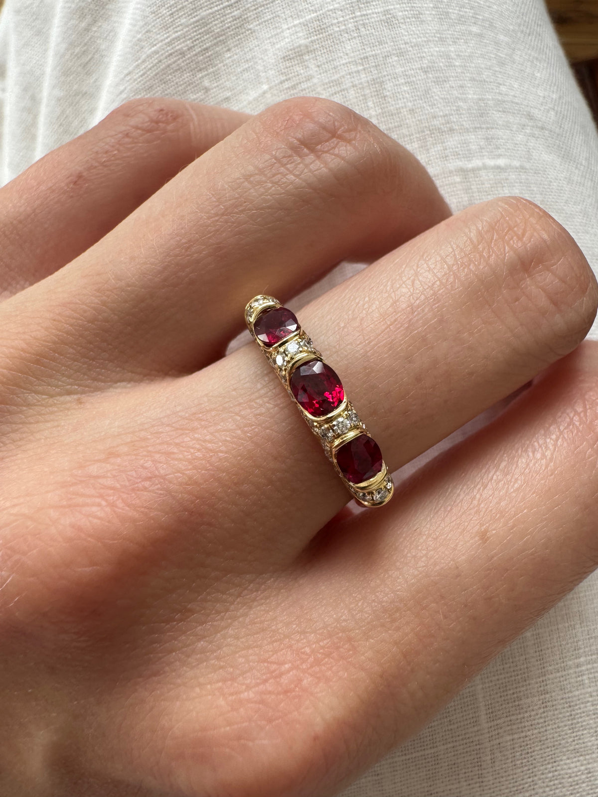 18ct Gold Ruby & Diamond Three-Stone Dress Ring