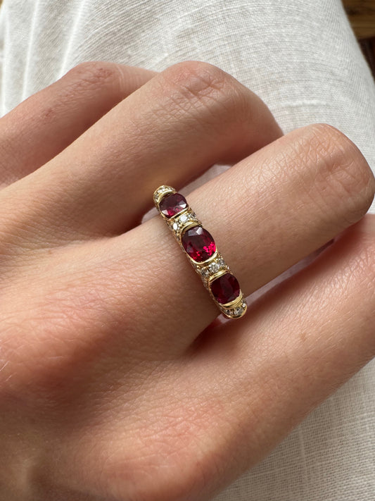 18ct Gold Ruby & Diamond Three-Stone Dress Ring