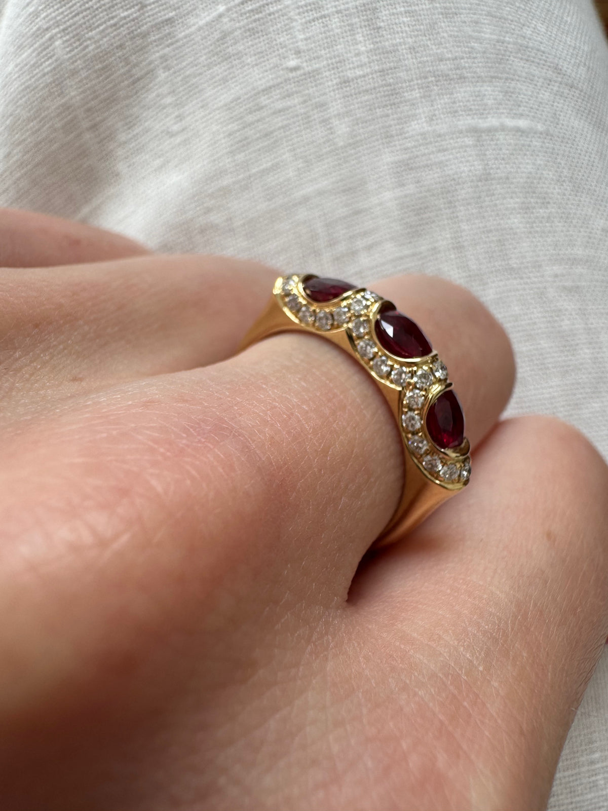 18ct Gold Ruby & Diamond Three-Stone Dress Ring