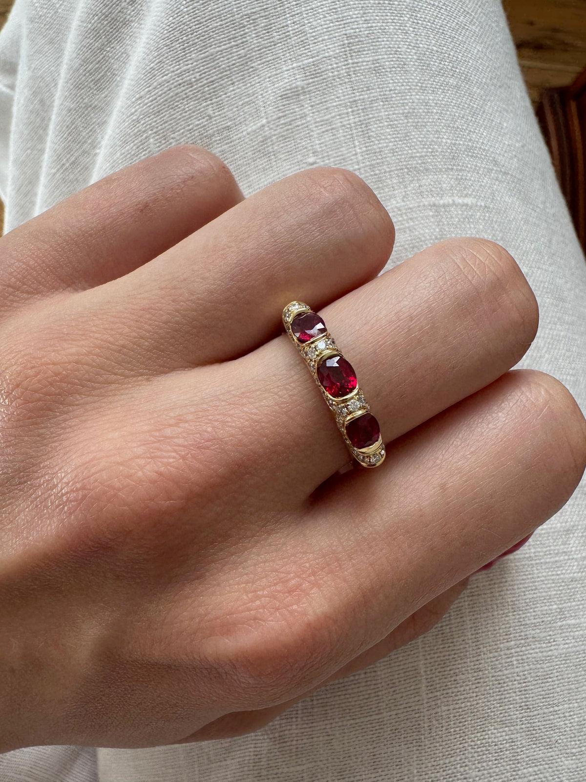 18ct Gold Ruby & Diamond Three-Stone Dress Ring