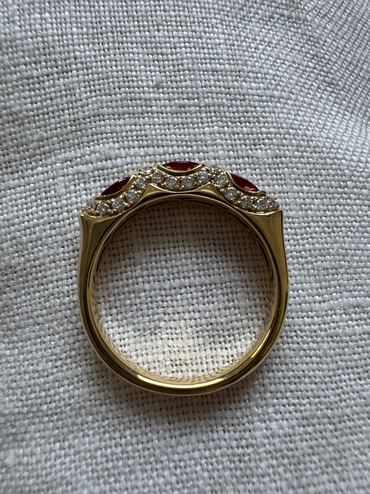 18ct Gold Ruby & Diamond Three-Stone Dress Ring