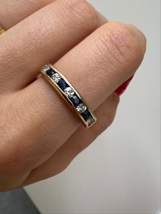 9ct Gold Sapphire & Diamond Half Eternity Ring