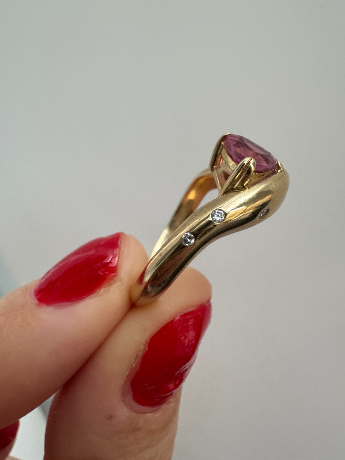Chunky Gold Pink Tourmaline & Diamond Swirl Ring