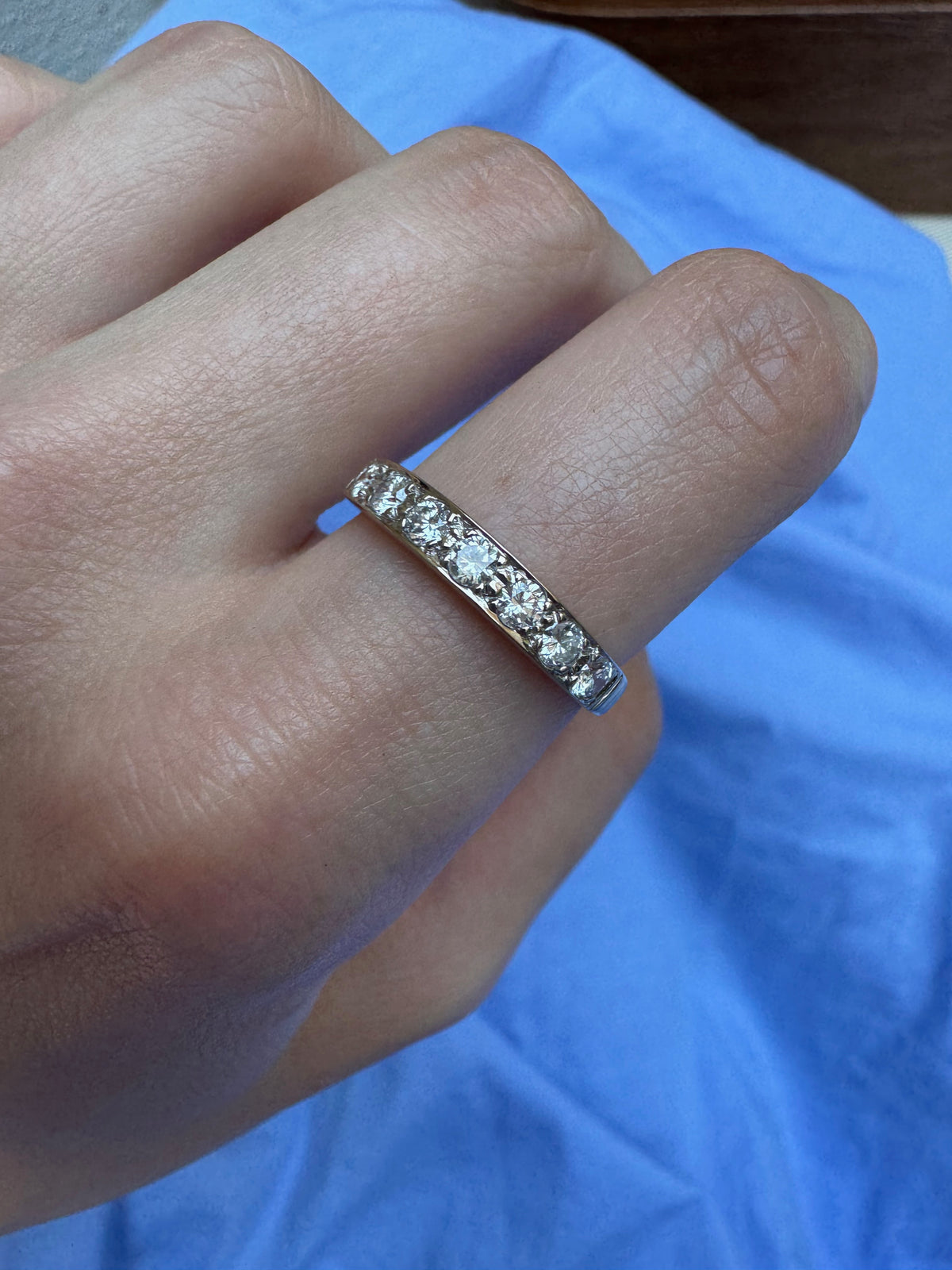 Vintage 18k Gold Two-Tone Diamond Half Eternity Ring