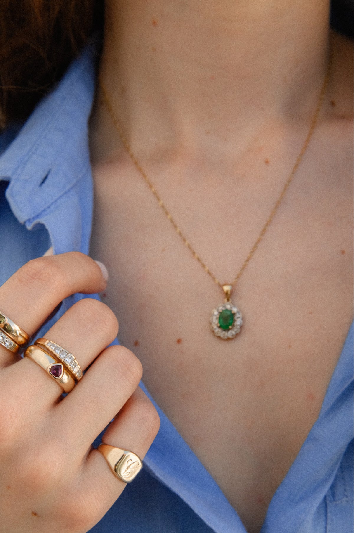 18k Gold Aquamarine Pendant with Diamond Halo