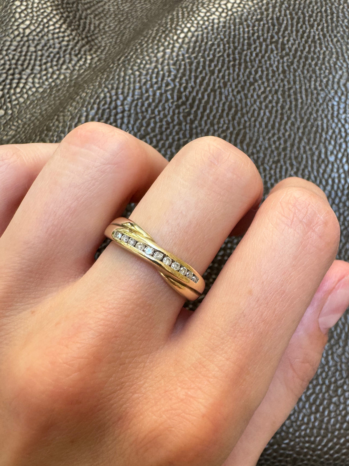 Vintage 9k gold wrap ring with diamonds