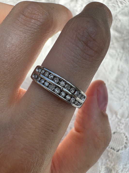 Sleek 9k White Gold Double Row Diamond Ring