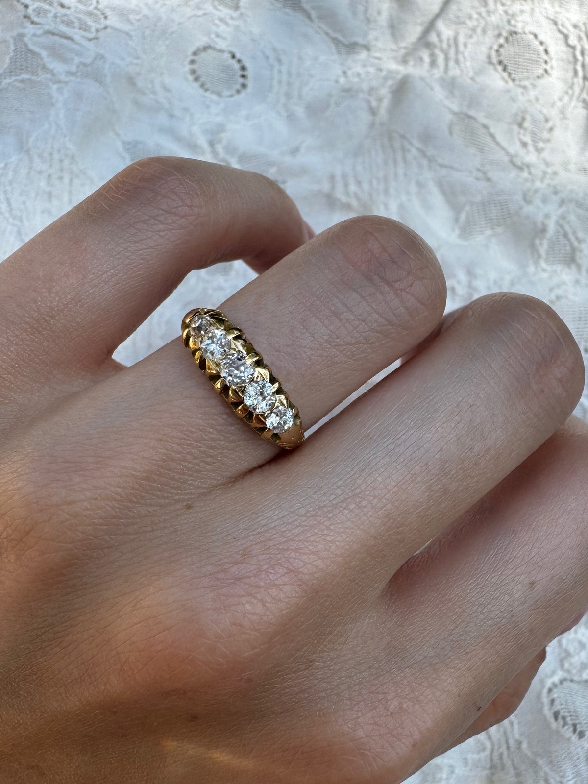Chunky Antique 18k Gold Diamond Boat Ring