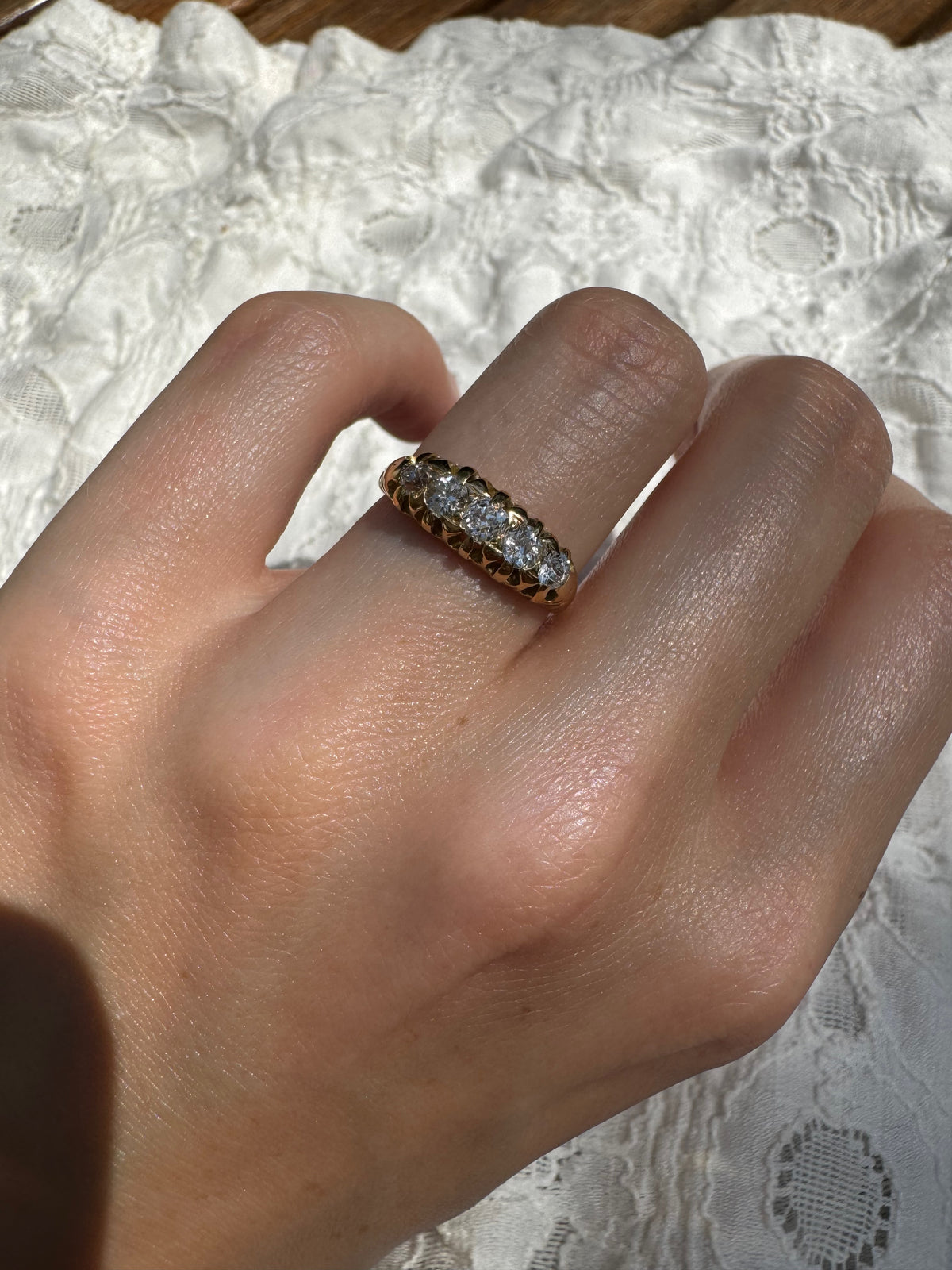 Chunky Antique 18k Gold Diamond Boat Ring
