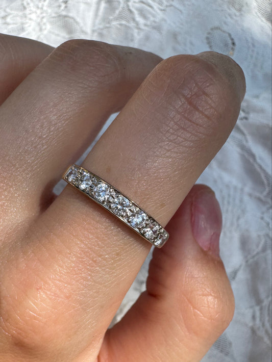 Vintage 18k Gold Two-Tone Diamond Half Eternity Ring