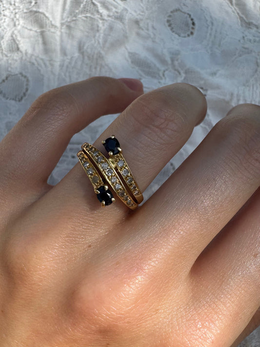 9k Gold Sapphire and Diamond Bypass Ring
