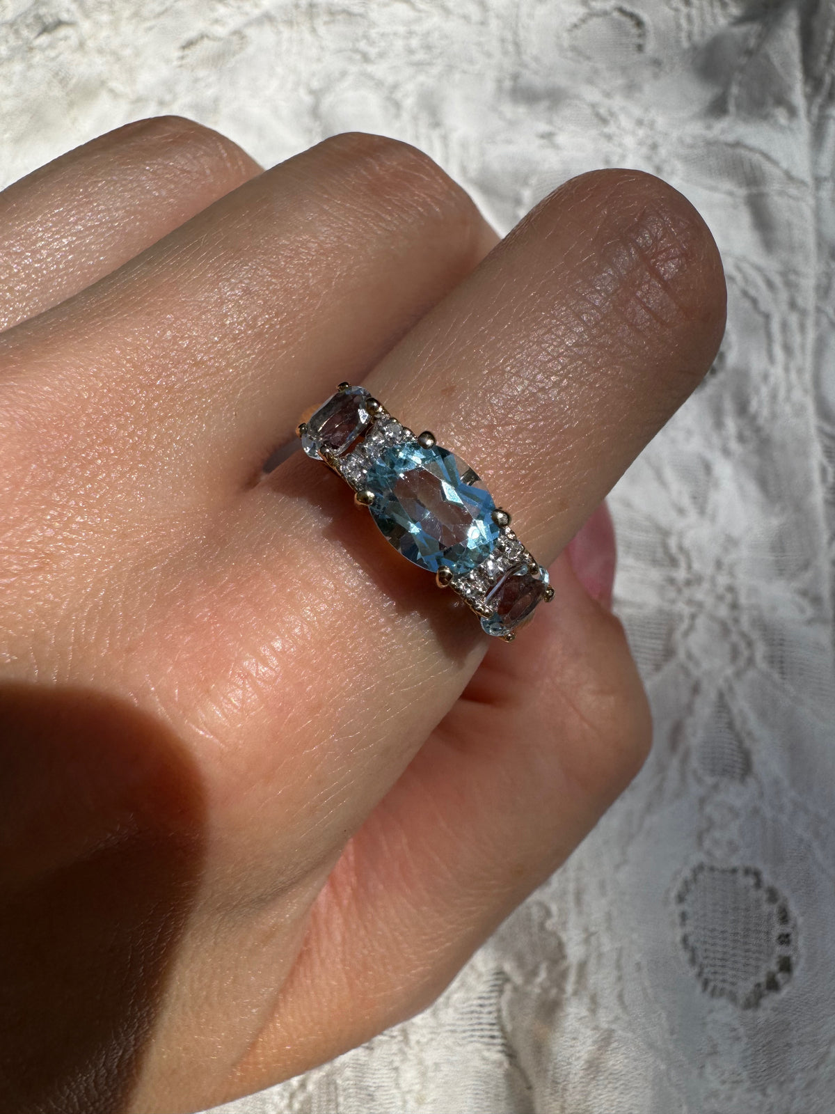 Icy Blue East-West Topaz Ring Yellow Gold