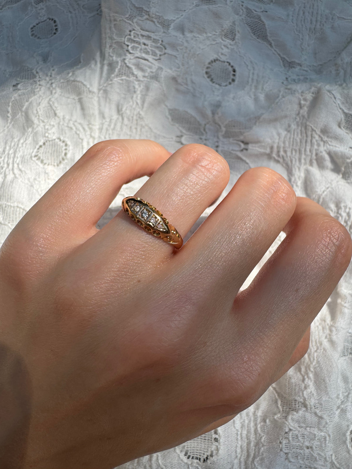 Dainty Antique 18k Gold Diamond Boat Ring