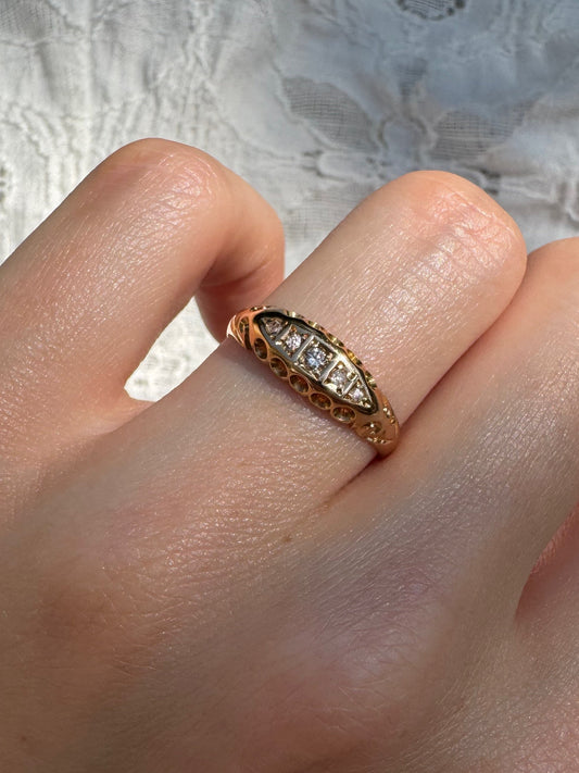 Dainty Antique 18k Gold Diamond Boat Ring