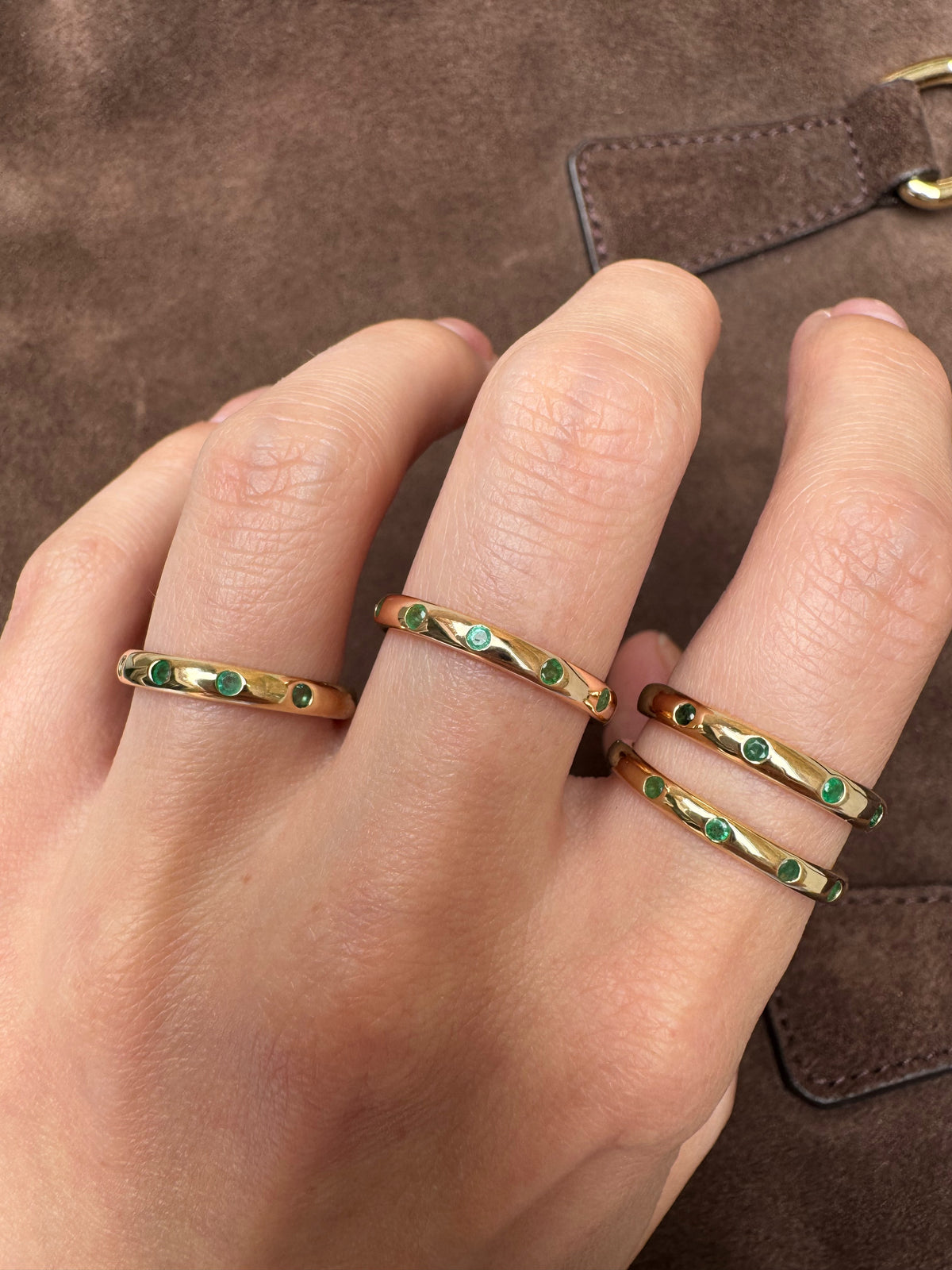 Vintage 9ct Gold Emerald Skinny Stacking Ring — Size N 1/2