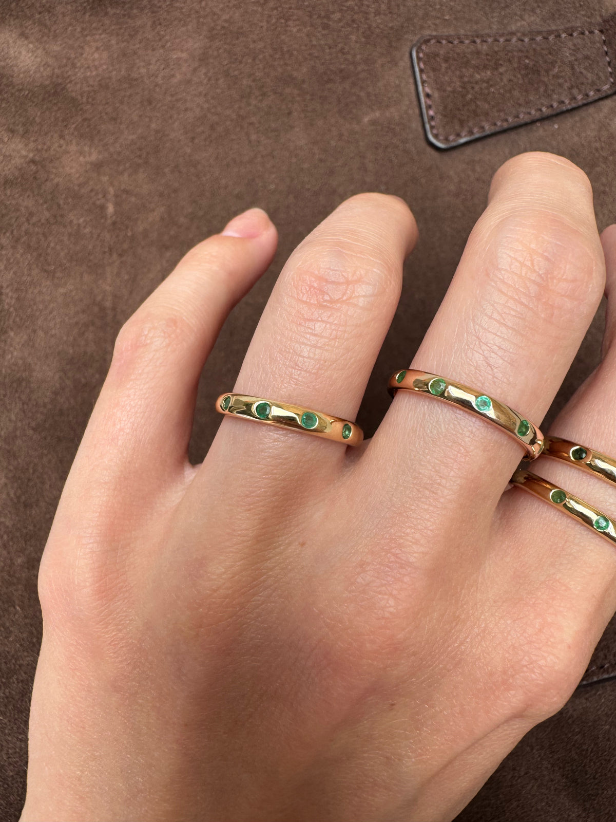 9ct Gold Emerald Skinny Stacking Ring — Size L 1/2