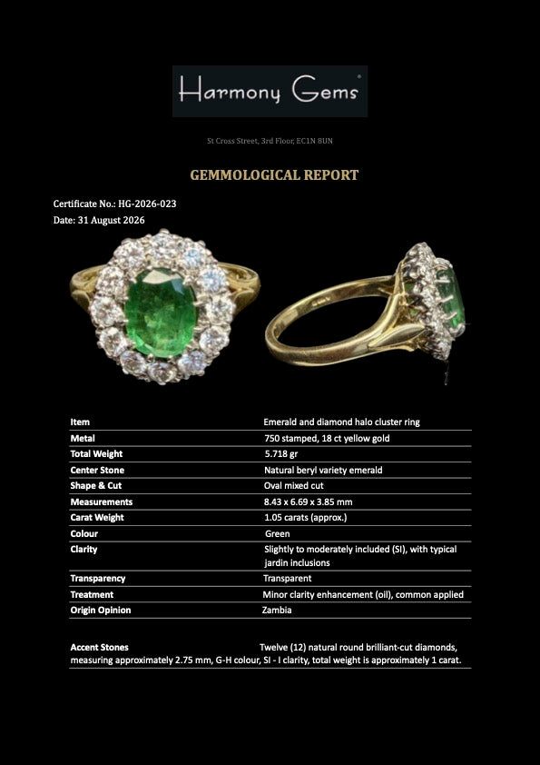 Oval Emerald and Diamond Halo ring